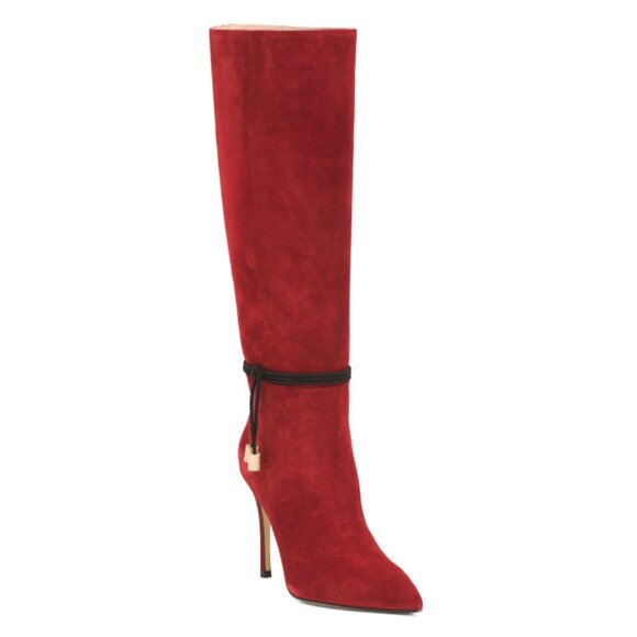BEAUTIISOLES Red Made In Italy Suede Lindsay High Shaft Boots - Picture 1 of 2